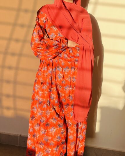 Carrot coloured printed lawn dress